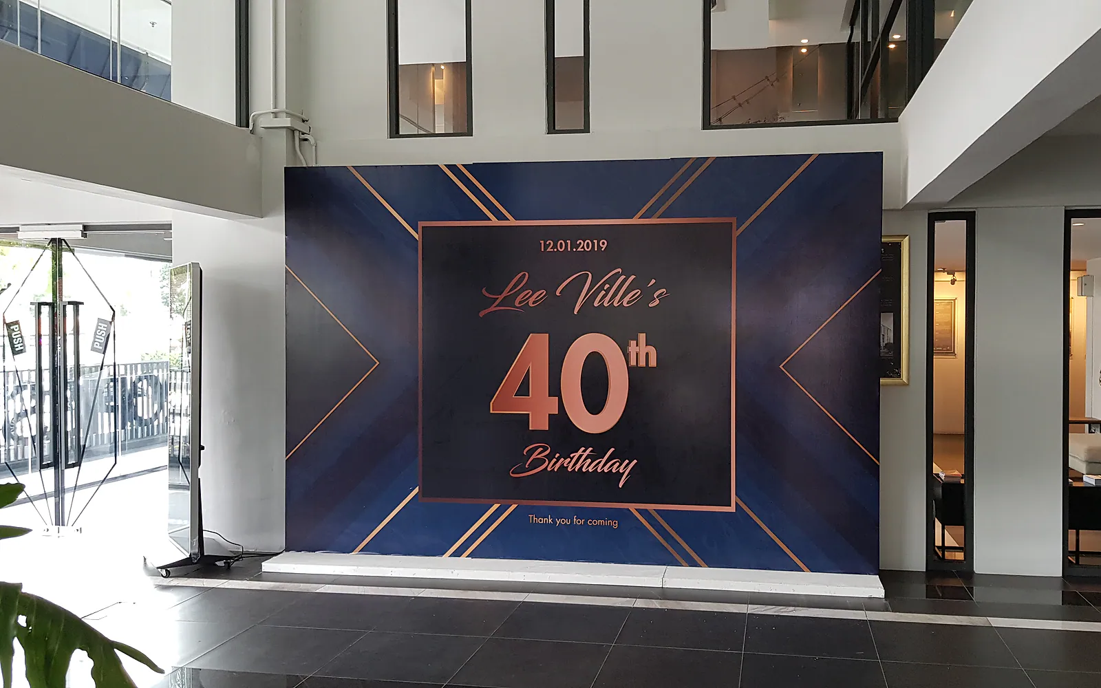 Custom birthday event backdrop printed and installed by Jprint Studio in Penang