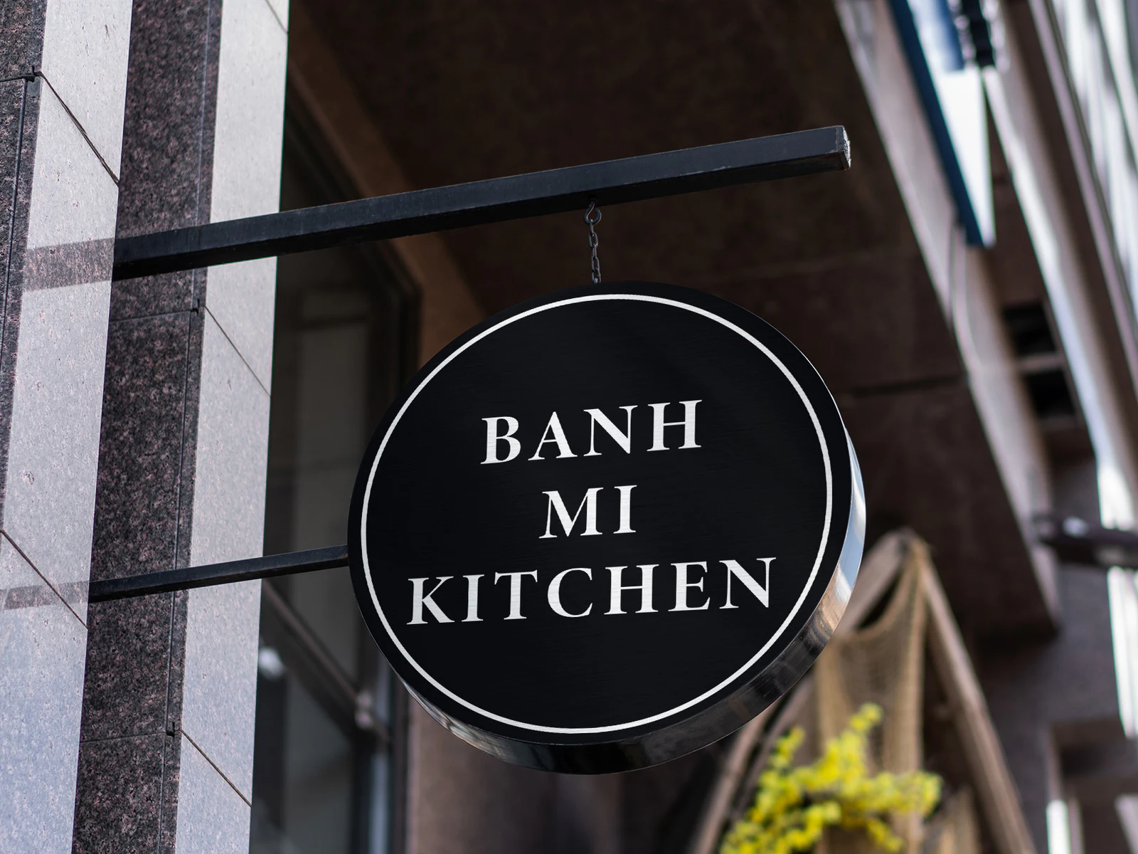 Banh Mi Kitchen round side-sign design mockup
