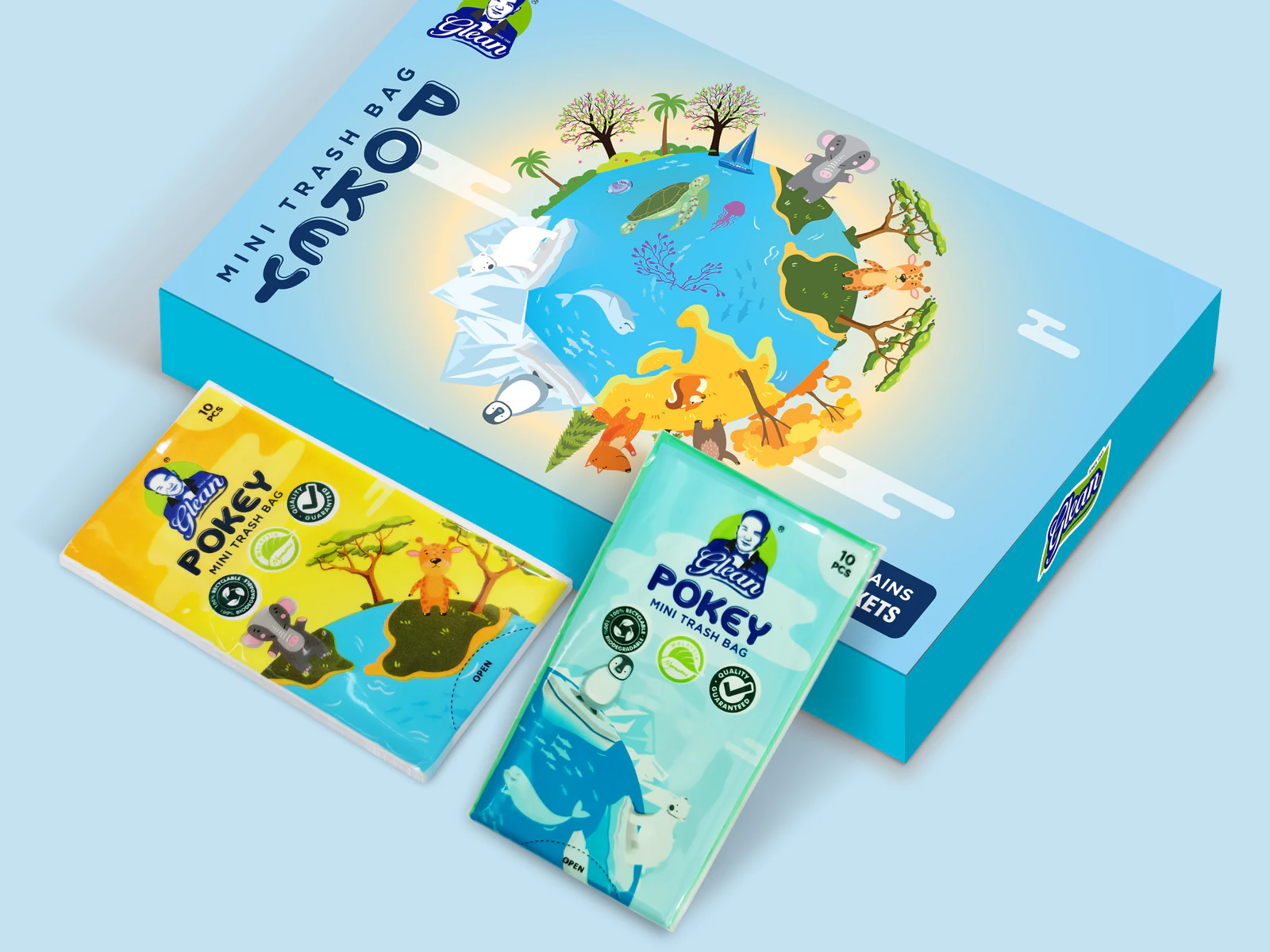 Glean Pokey mini trash bag gift-box packaging mockup