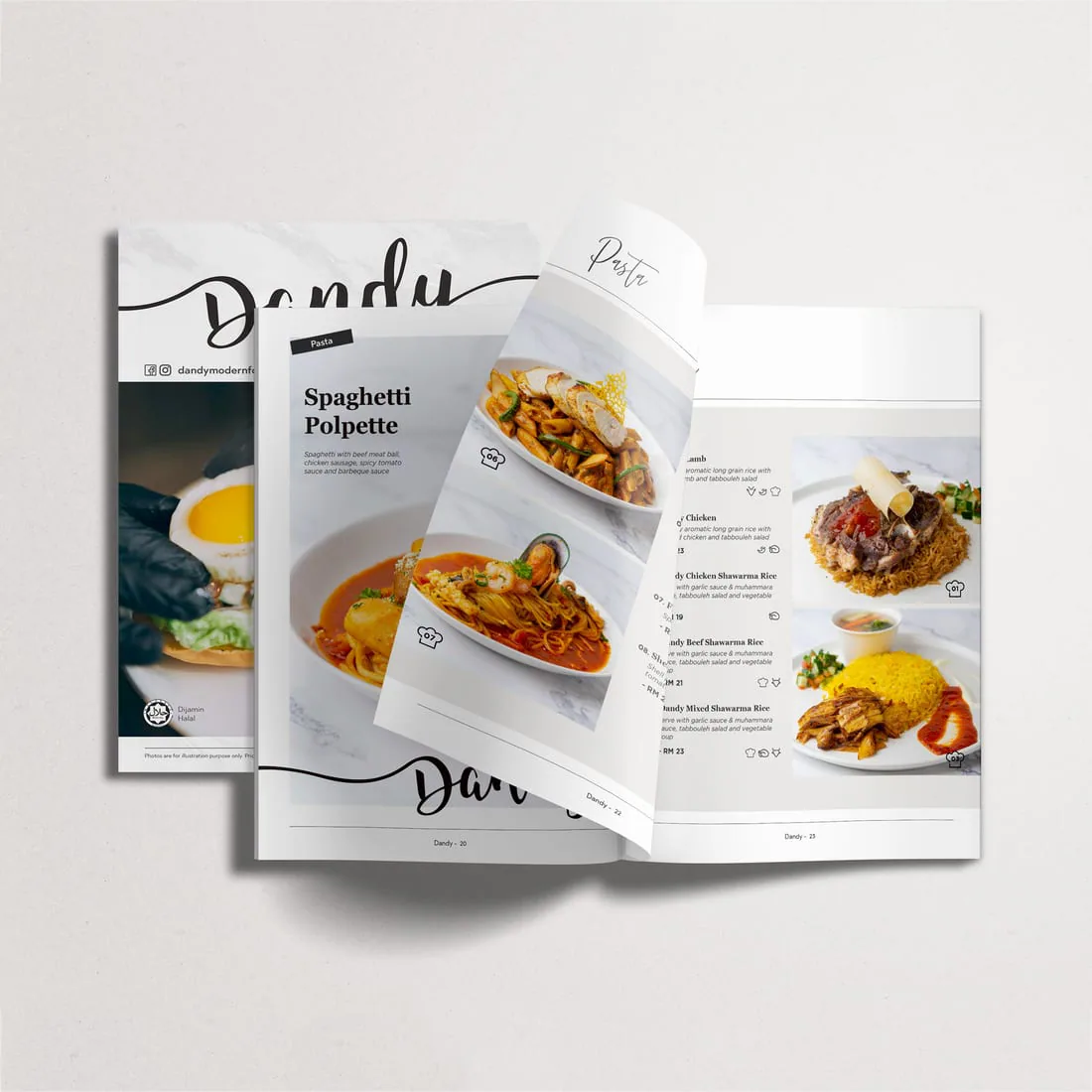 Finished restaurant menu mockup with coordinated cover and pages