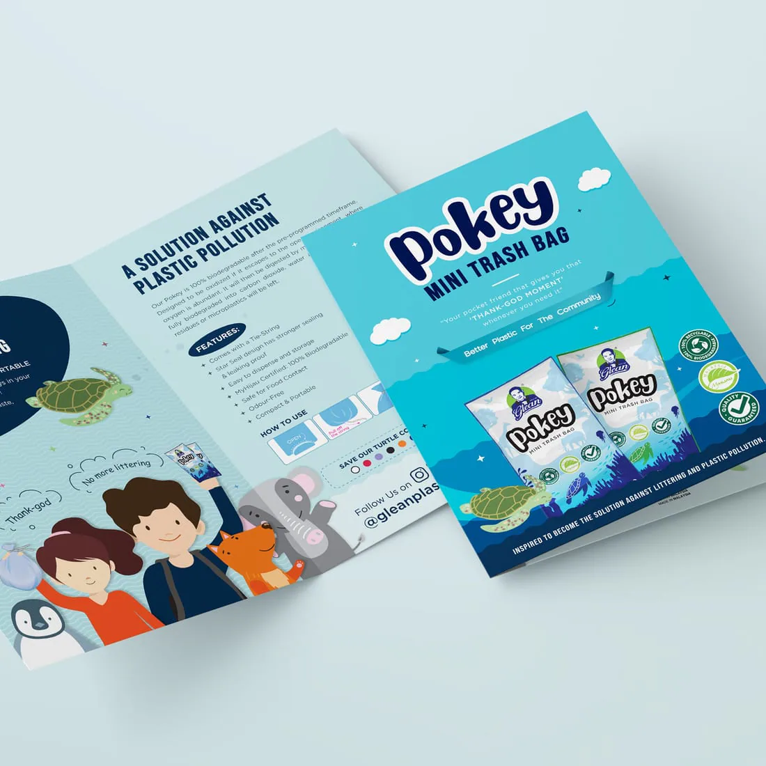 Folded product brochure shown in a realistic print mockup