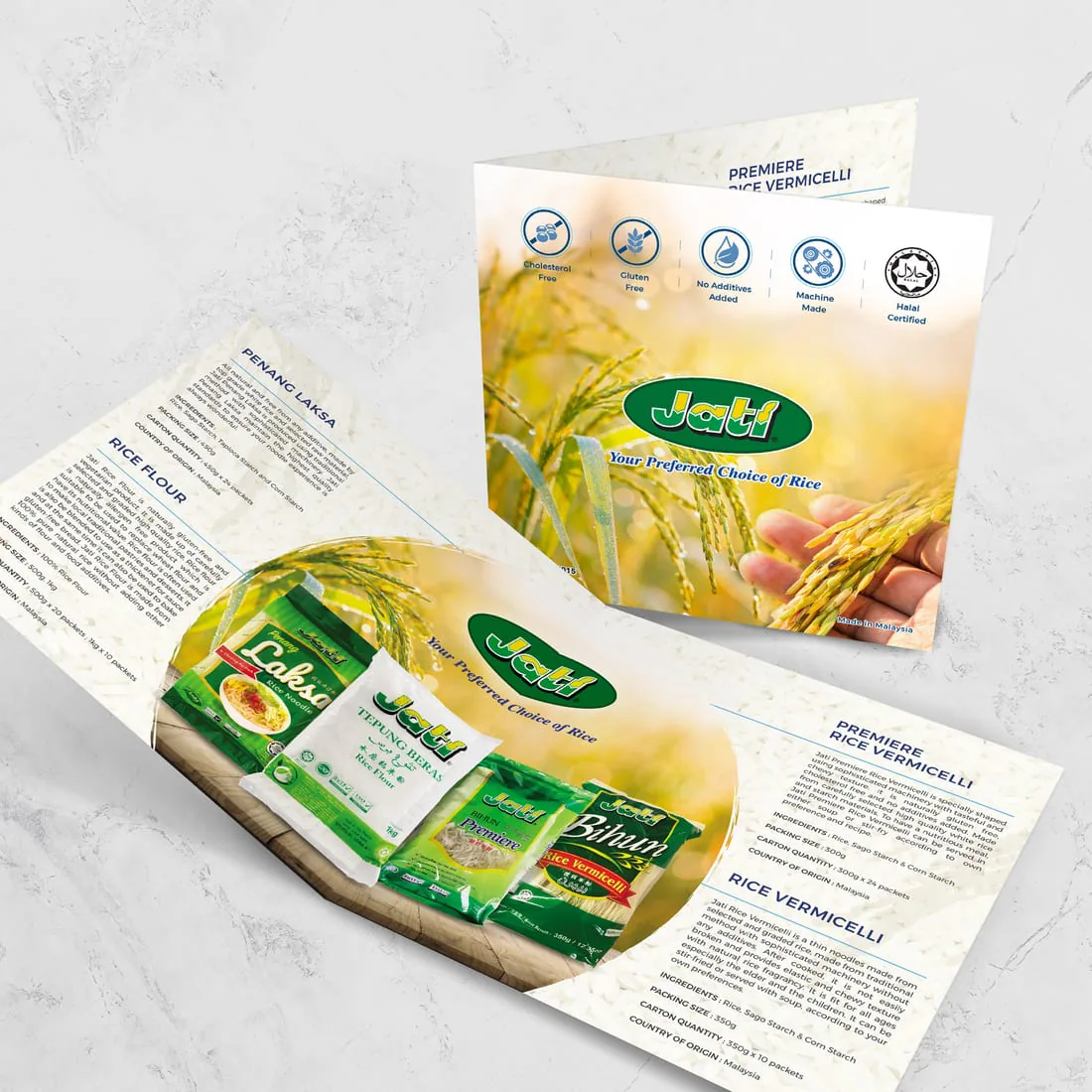 Open product brochure with structured product information