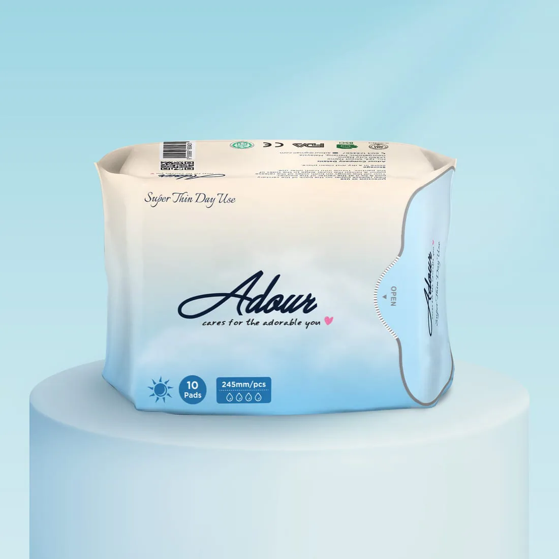 Adour product packaging with coordinated label treatment