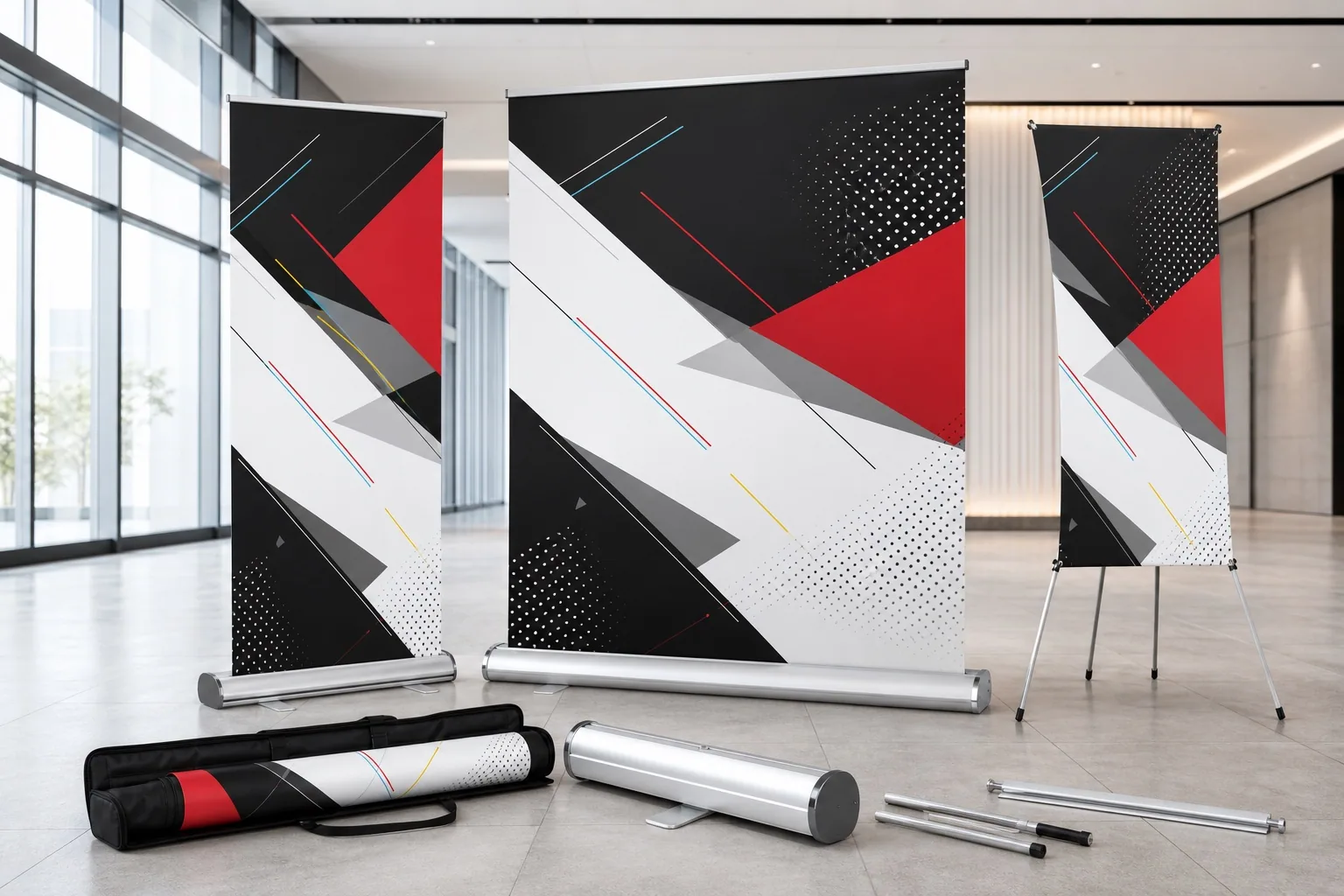 Roll-up banner shown as a portable event display
