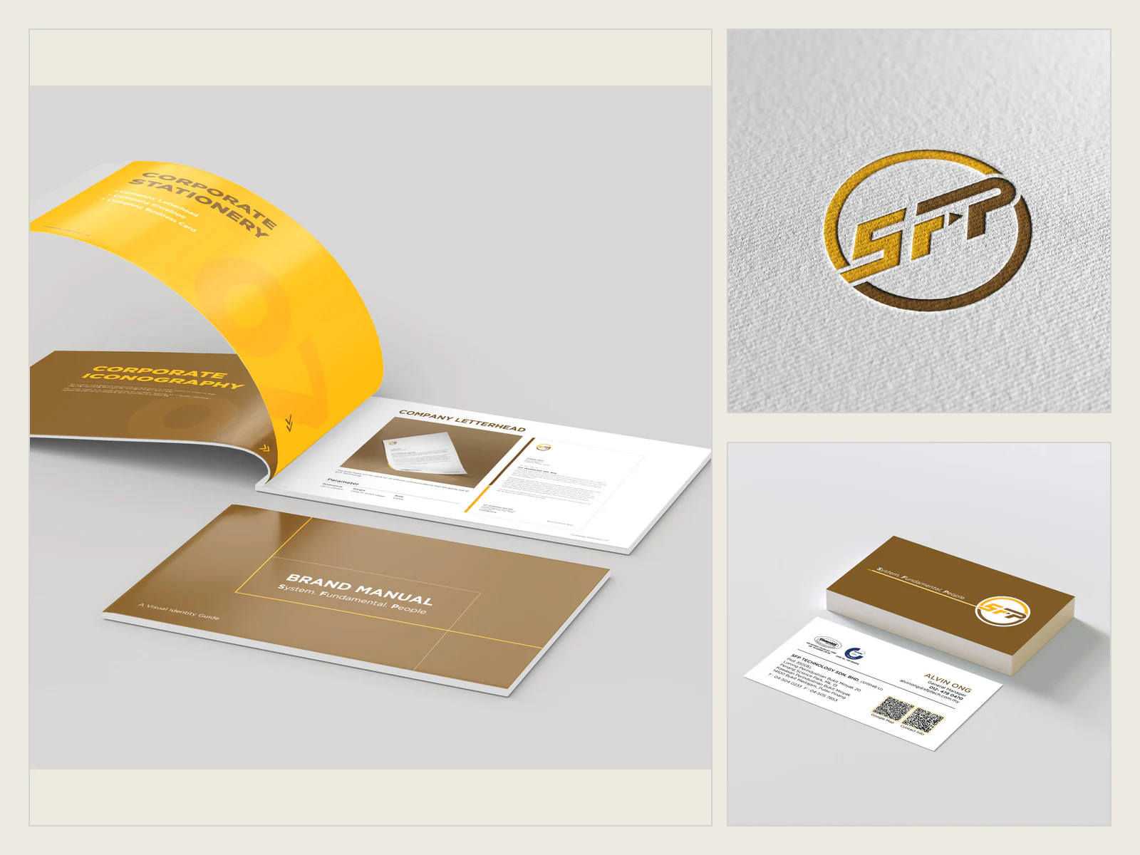 SFP brand manual, logo and name-card identity system designed by Jprint Studio.